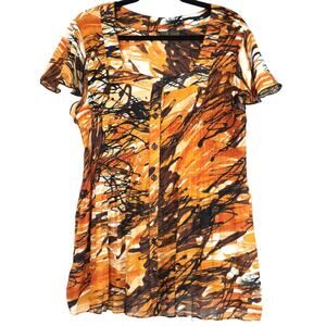 Vintage Y2K Serenade New York Accordion Pleat Blouse Short Sleeve Orange 2X